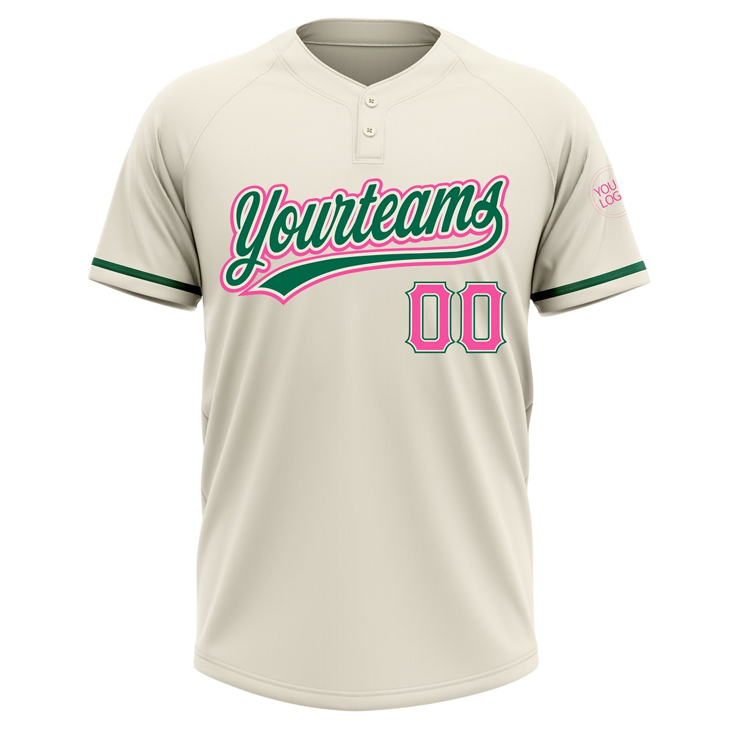 Custom Cream Pink-Kelly Green Two-Button Unisex Softball Jersey view 2