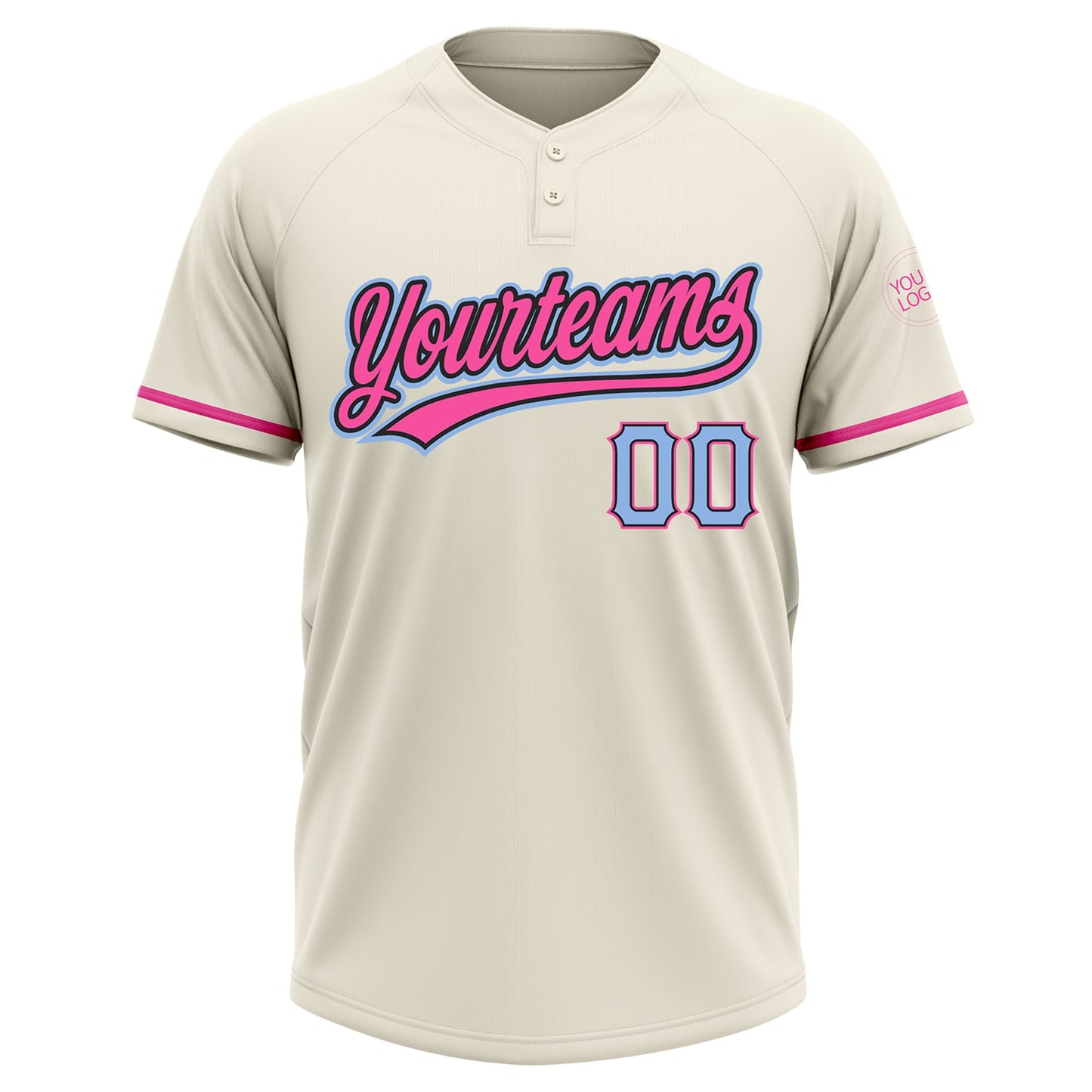 Custom Cream Light Blue Black-Pink Two-Button Unisex Softball Jersey view 2