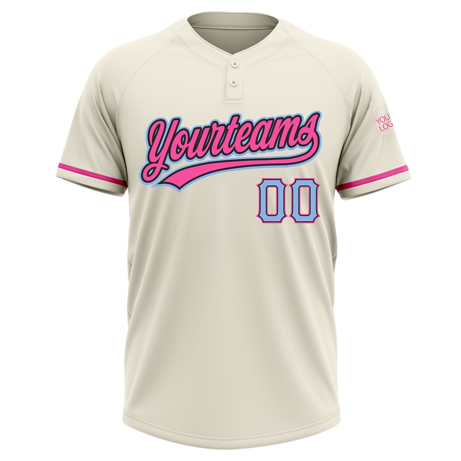 Custom Cream Light Blue Black-Pink Two-Button Unisex Softball Jersey view 2