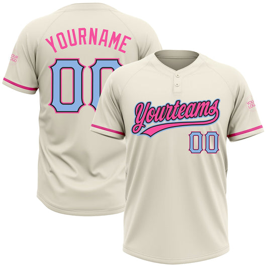 Custom Cream Light Blue Black-Pink Two-Button Unisex Softball Jersey - Main View
