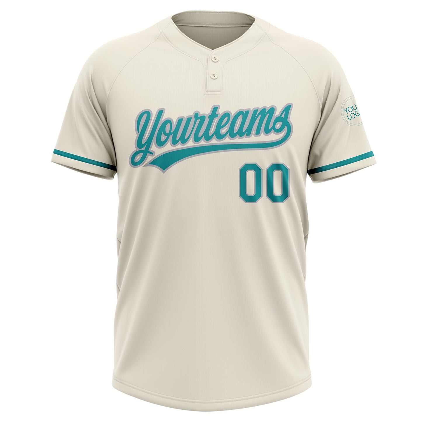 Custom Cream Teal-Gray Two-Button Unisex Softball Jersey view 2