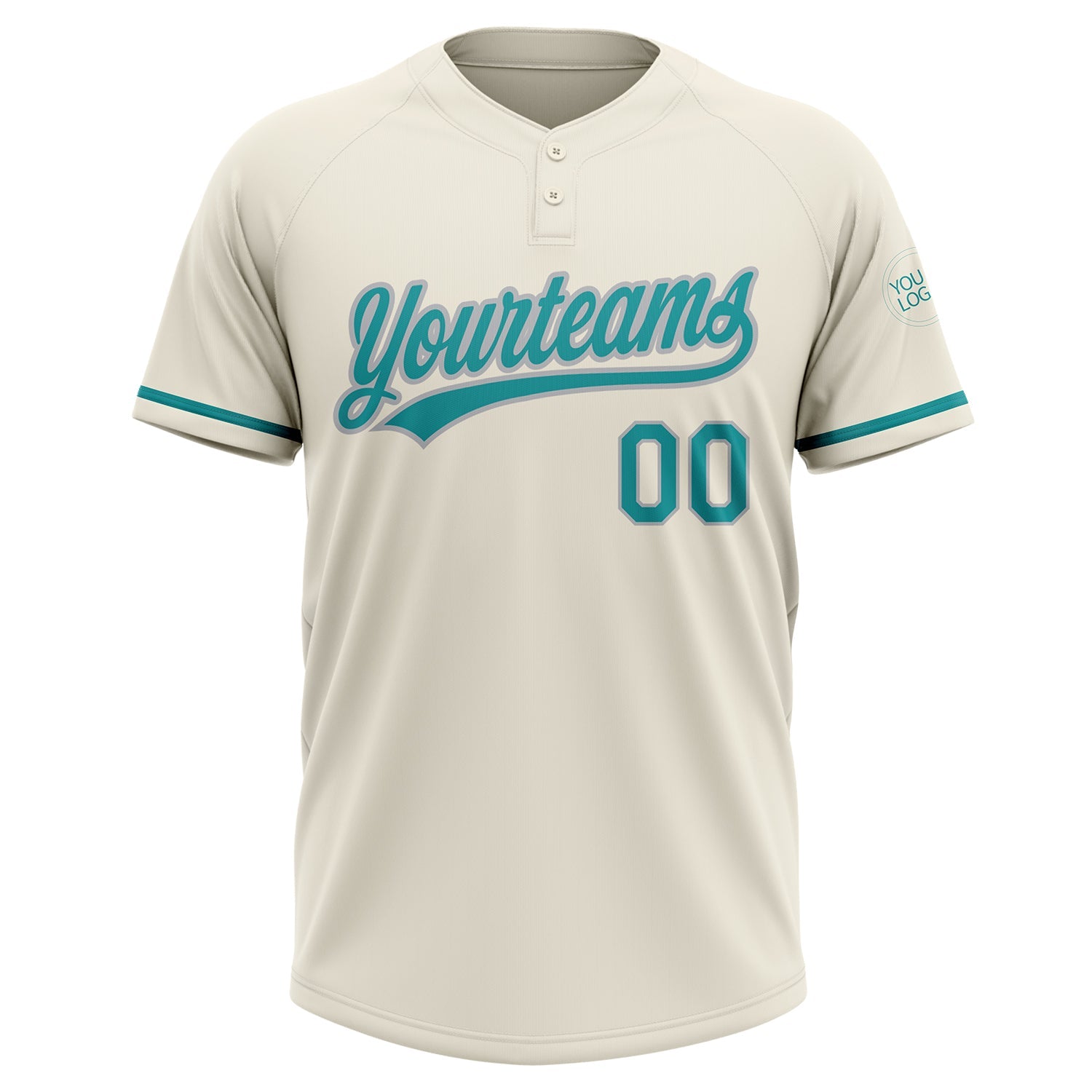 Custom Cream Teal-Gray Two-Button Unisex Softball Jersey view 2