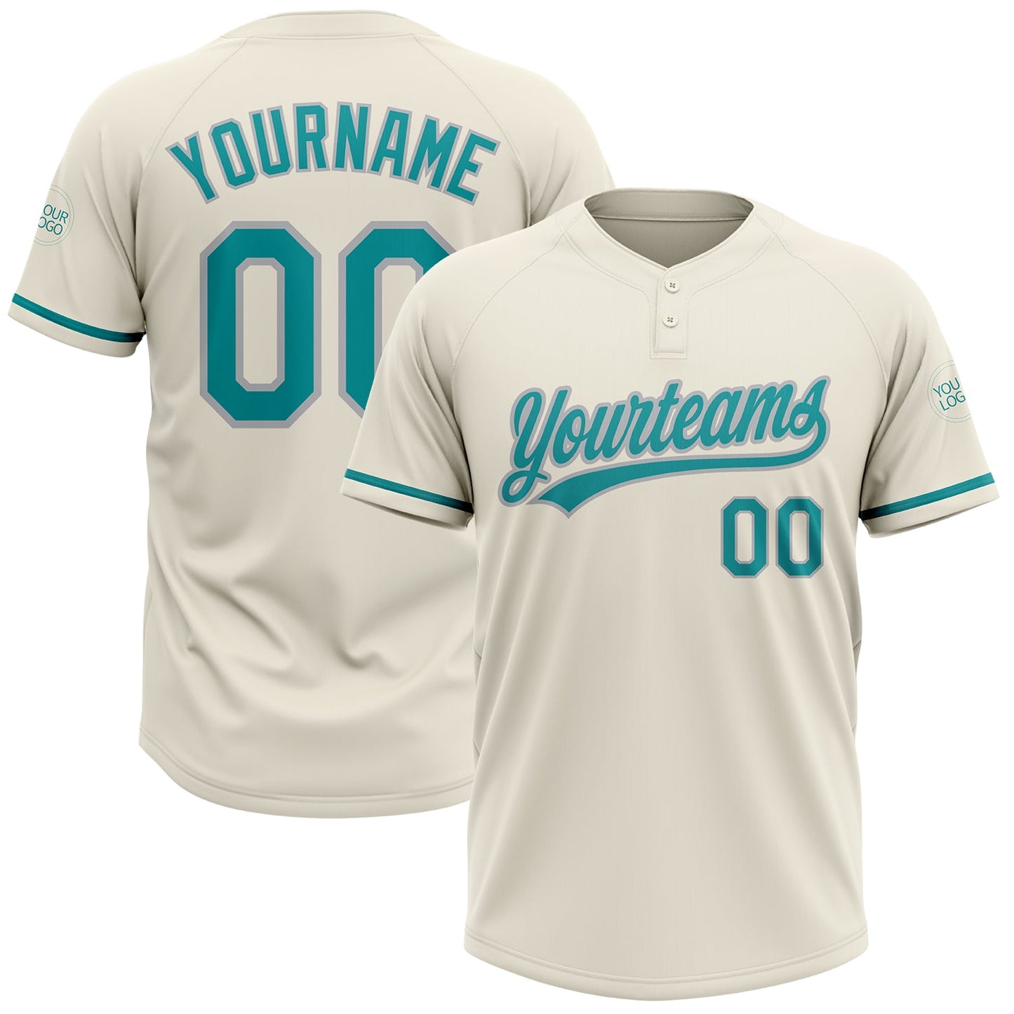 Custom Cream Teal-Gray Two-Button Unisex Softball Jersey - Main View