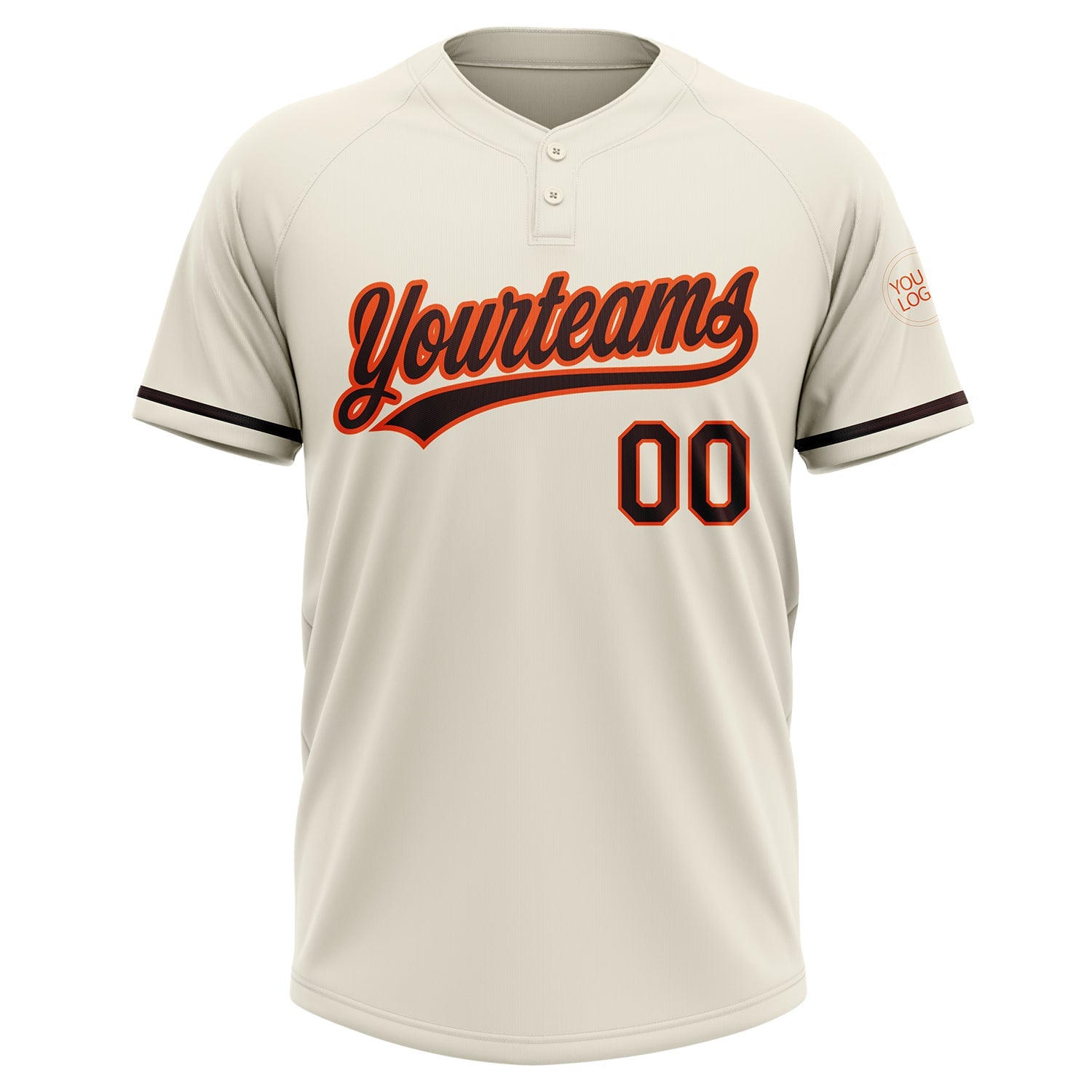 Custom Cream Brown-Orange Two-Button Unisex Softball Jersey view 2