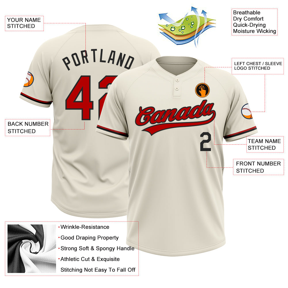 Custom Cream Red-Black Two-Button Unisex Softball Jersey view 3