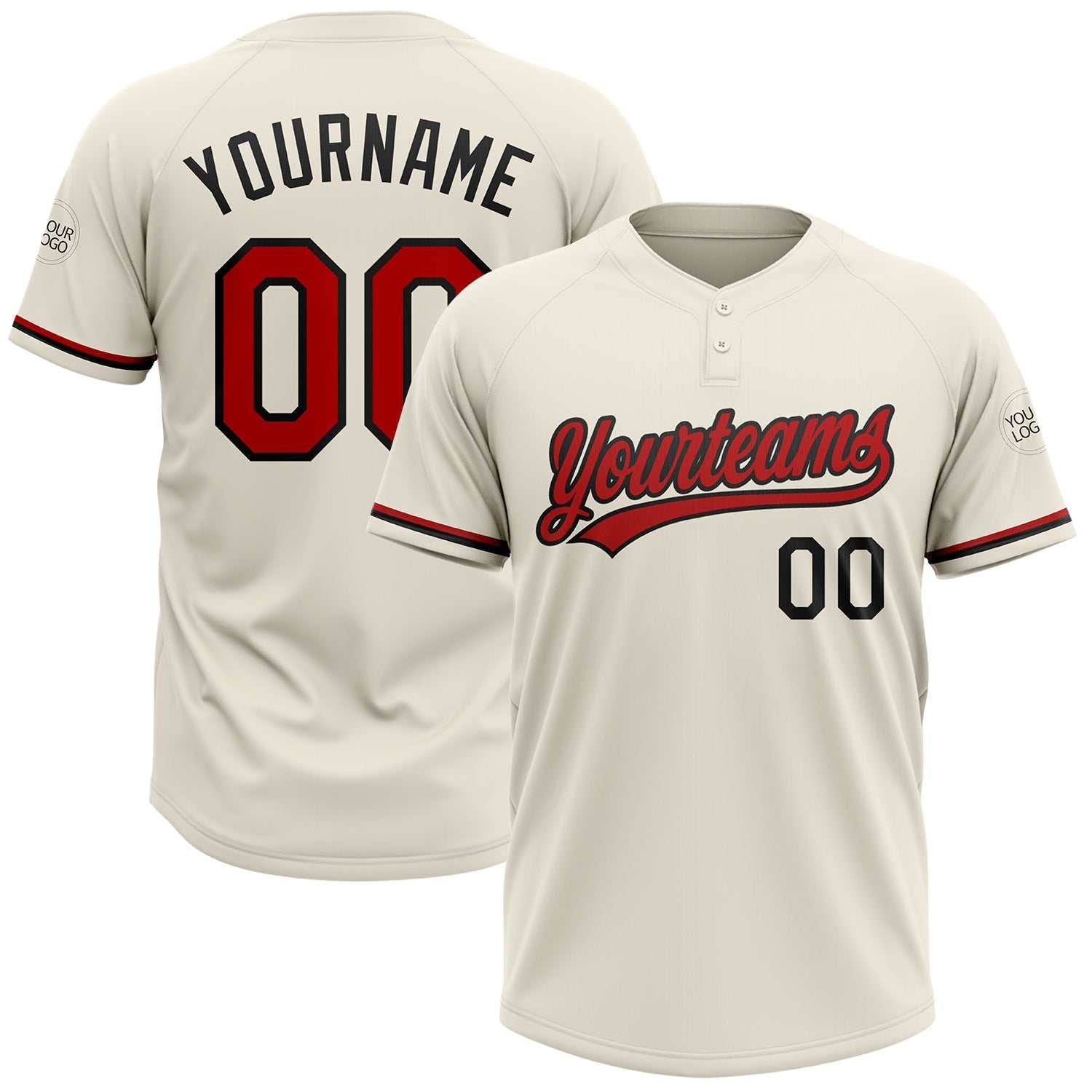 Custom Cream Red-Black Two-Button Unisex Softball Jersey - Main View