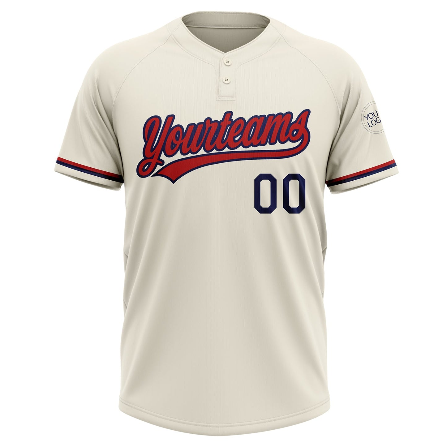 Custom Cream Red-Navy Two-Button Unisex Softball Jersey view 2
