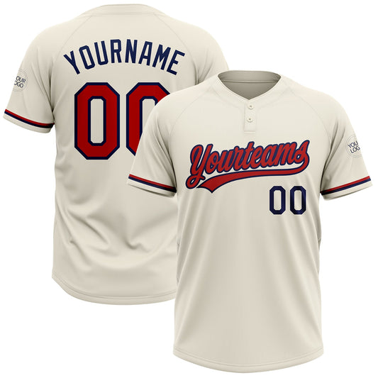 Custom Cream Red-Navy Two-Button Unisex Softball Jersey - Main View