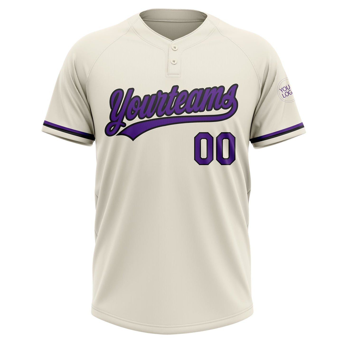 Custom Cream Purple-Black Two-Button Unisex Softball Jersey view 2