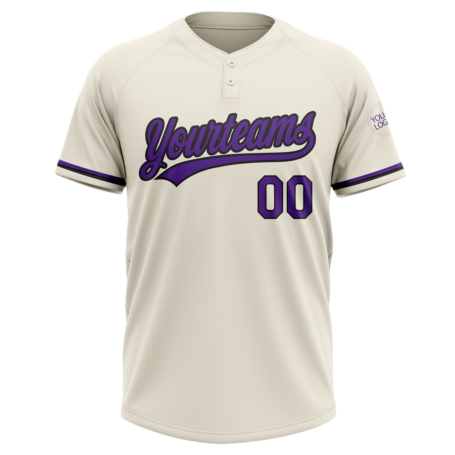Custom Cream Purple-Black Two-Button Unisex Softball Jersey view 2