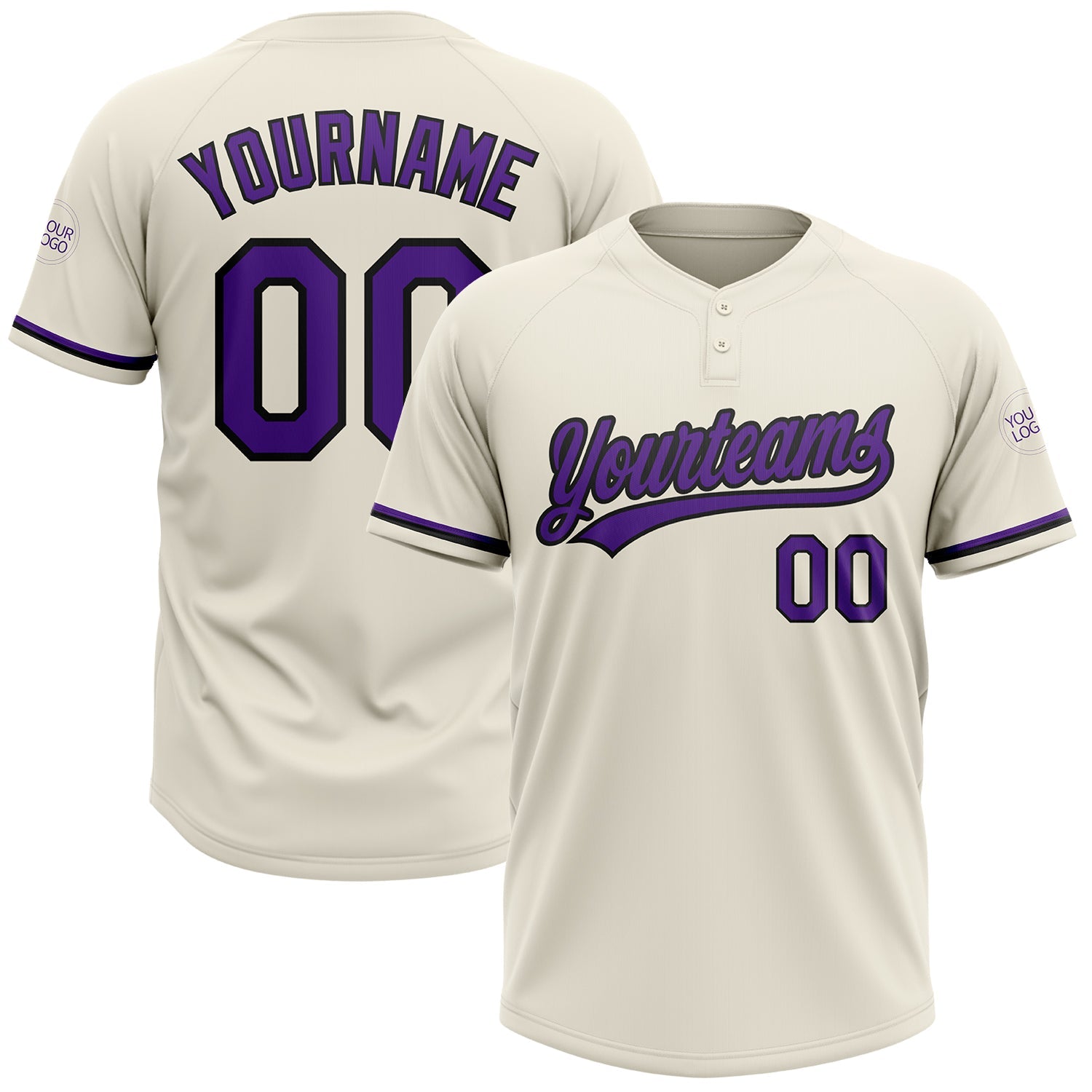 Custom Cream Purple-Black Two-Button Unisex Softball Jersey - Main View
