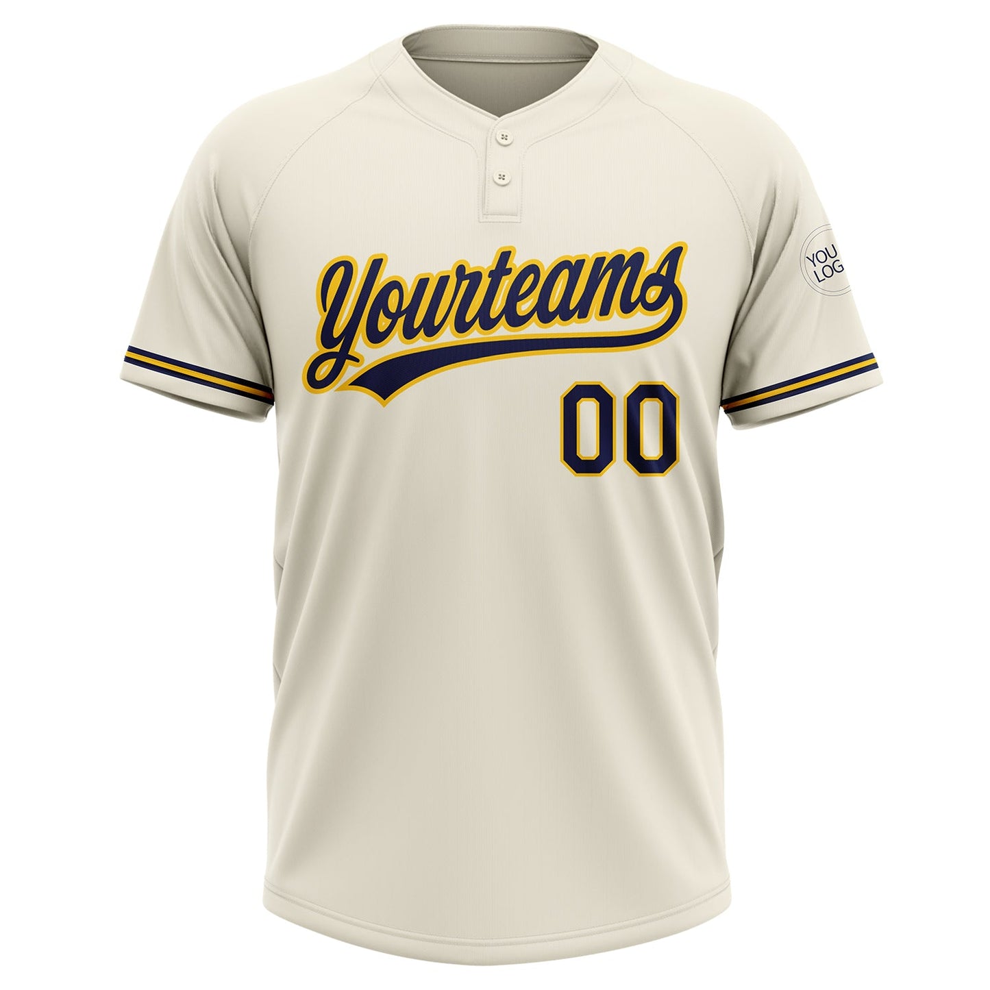Custom Cream Navy-Yellow Two-Button Unisex Softball Jersey view 2