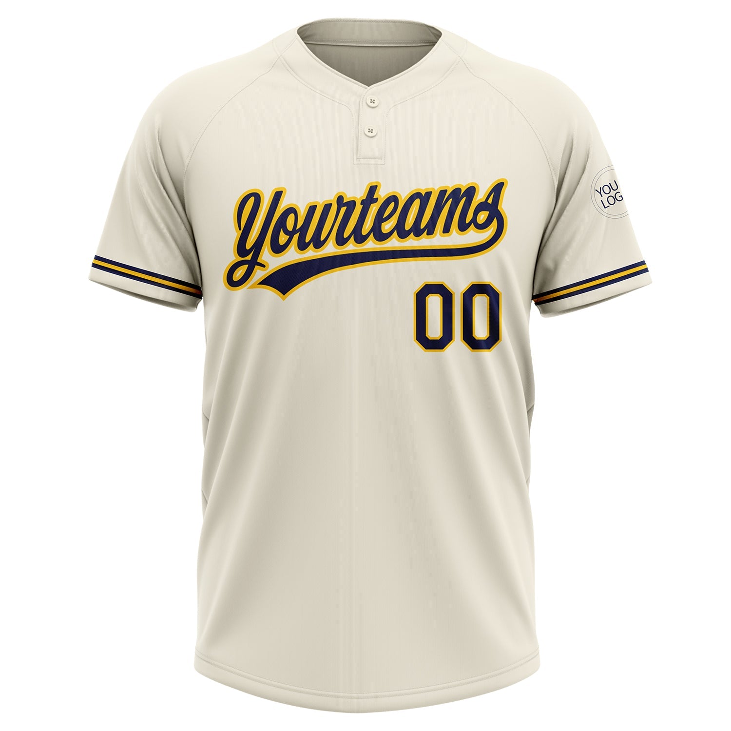 Custom Cream Navy-Yellow Two-Button Unisex Softball Jersey view 2