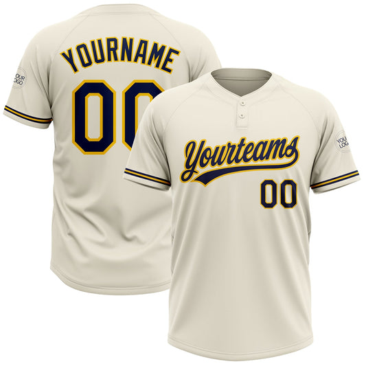 Custom Cream Navy-Yellow Two-Button Unisex Softball Jersey - Main View