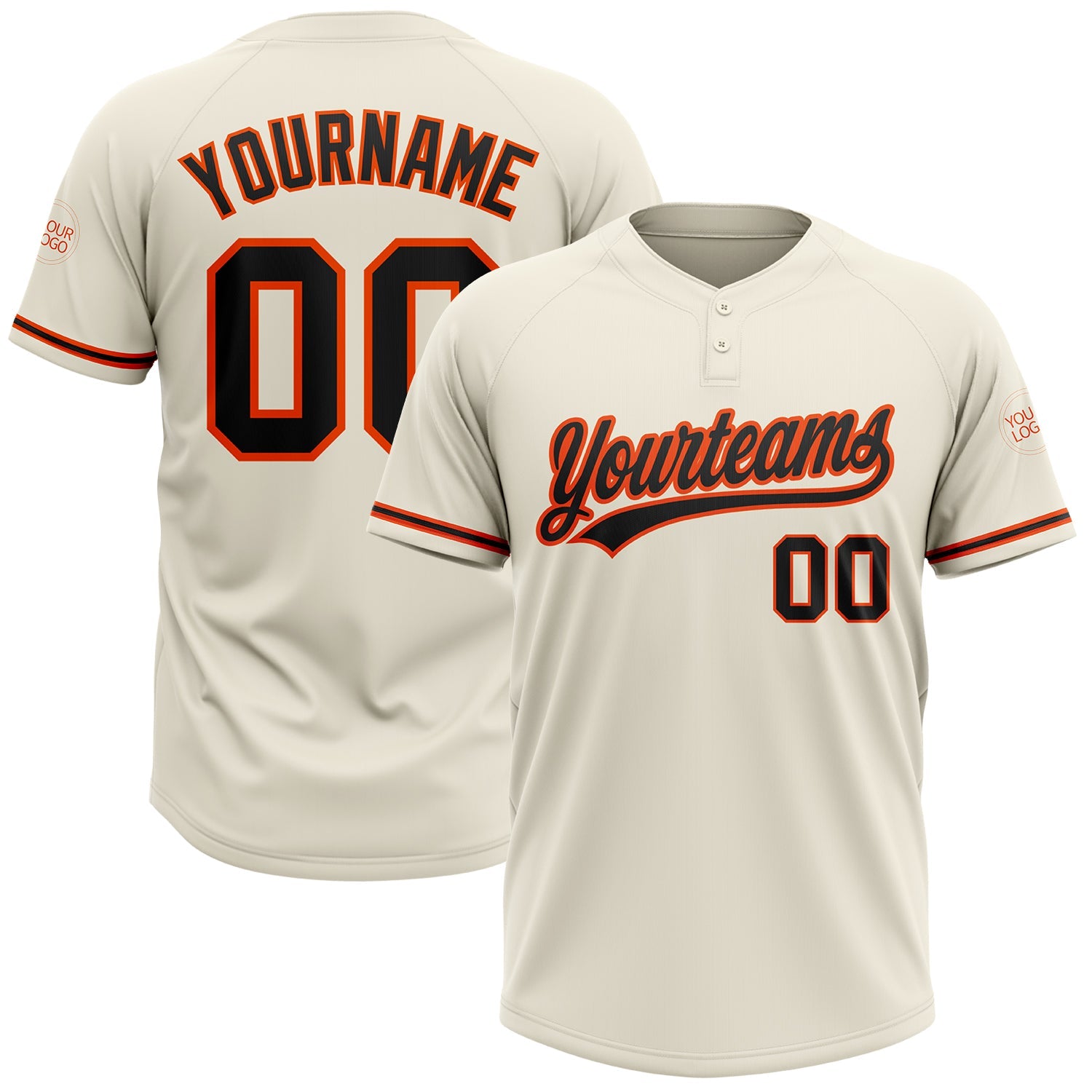 Custom Cream Black-Orange Two-Button Unisex Softball Jersey - Main View