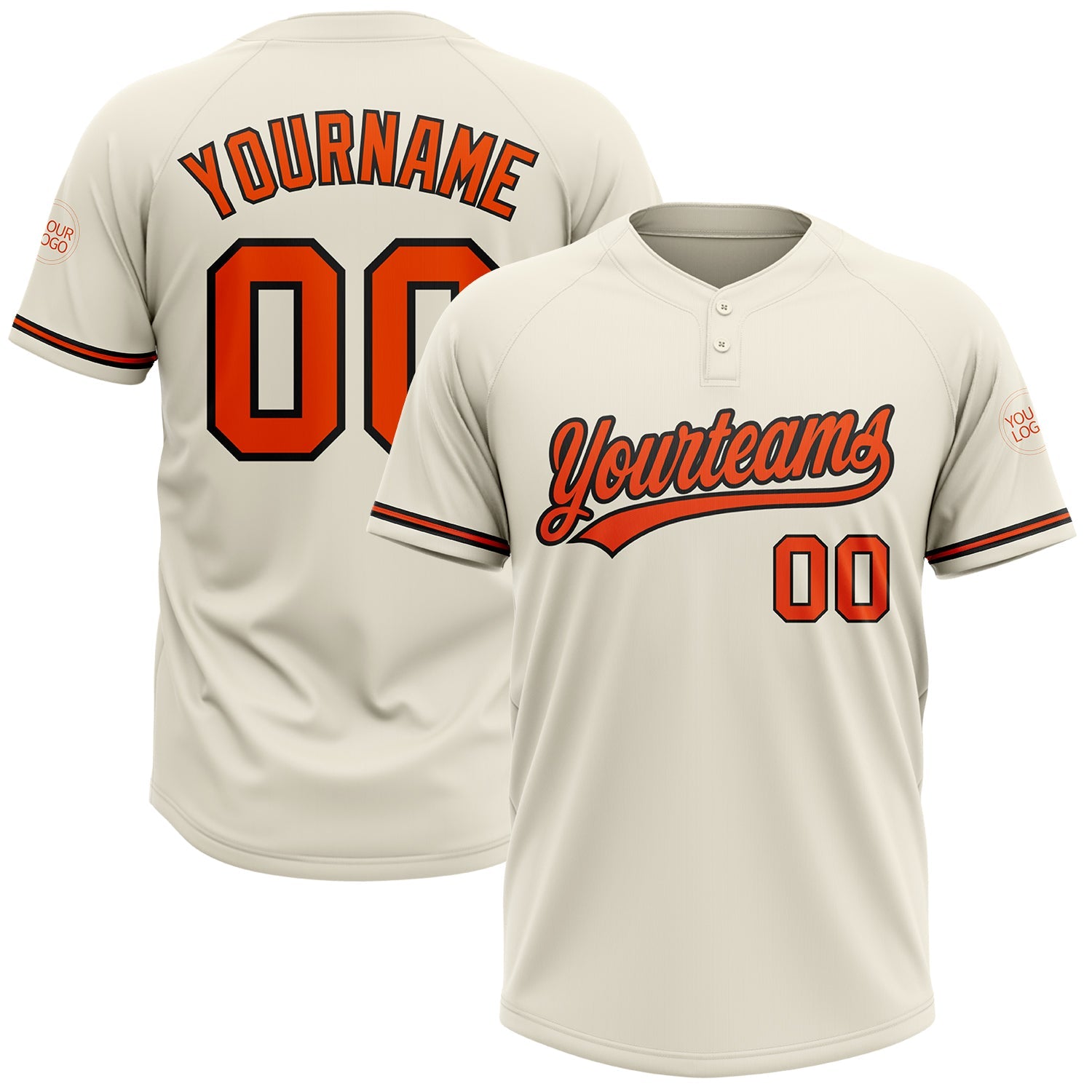 Custom Cream Orange-Black Two-Button Unisex Softball Jersey - Main View