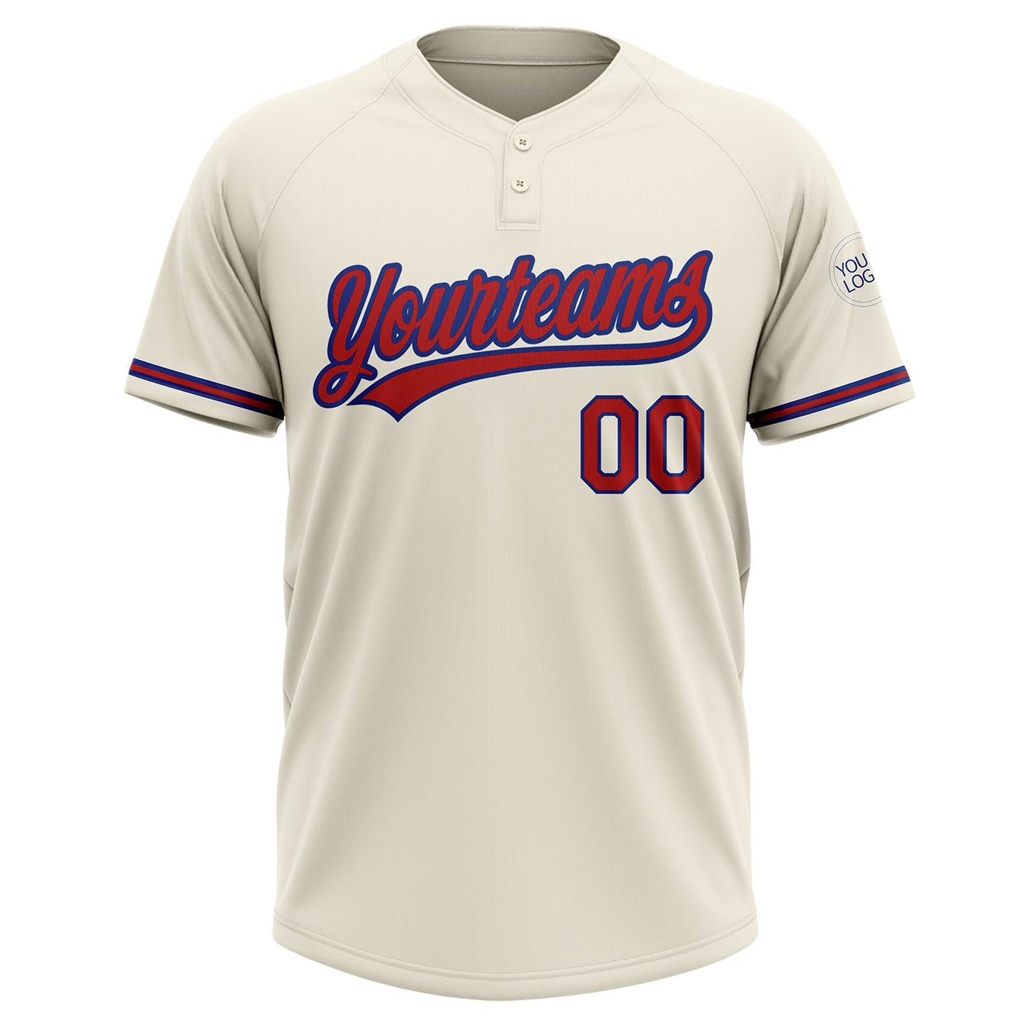 Custom Cream Red-Royal Two-Button Unisex Softball Jersey view 2