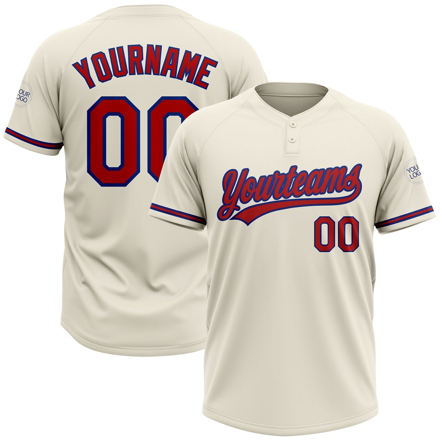 Custom Cream Red-Royal Two-Button Unisex Softball Jersey - Main View