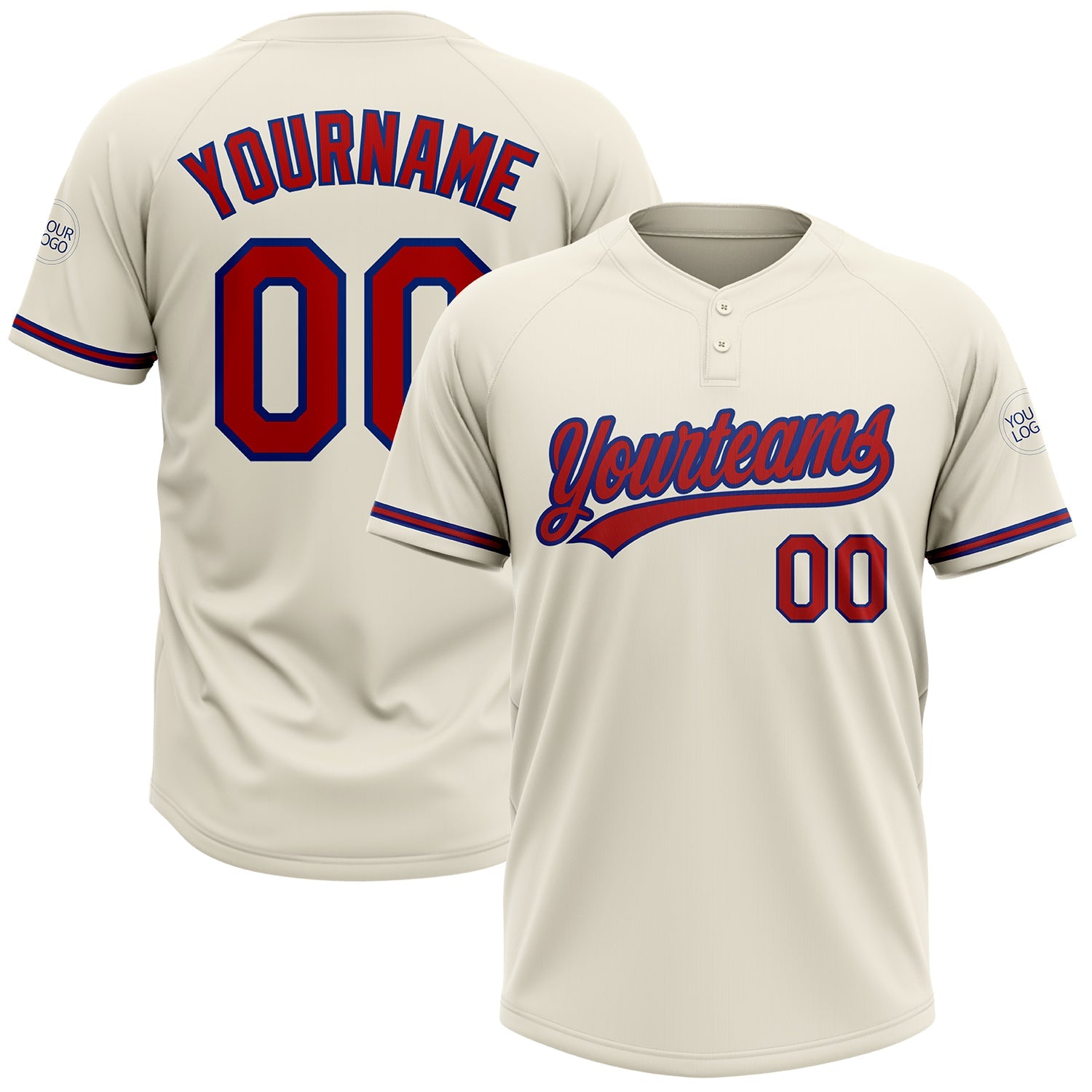 Custom Cream Red-Royal Two-Button Unisex Softball Jersey - Main View