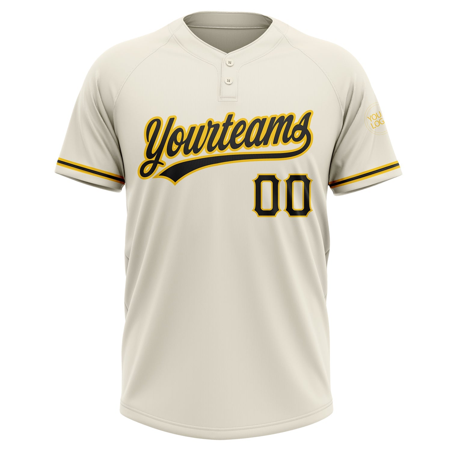 Custom Cream Black-Yellow Two-Button Unisex Softball Jersey view 2