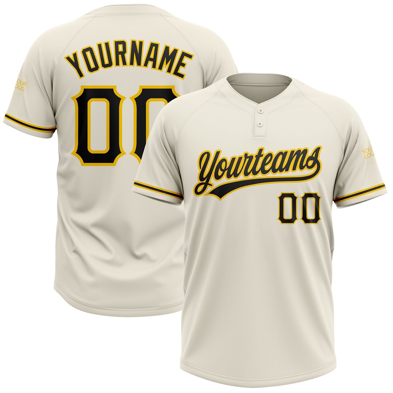 Custom Cream Black-Yellow Two-Button Unisex Softball Jersey - Main View