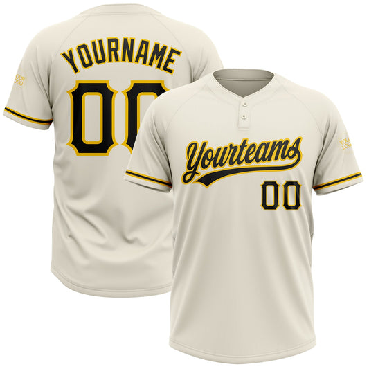 Custom Cream Black-Yellow Two-Button Unisex Softball Jersey - Main View