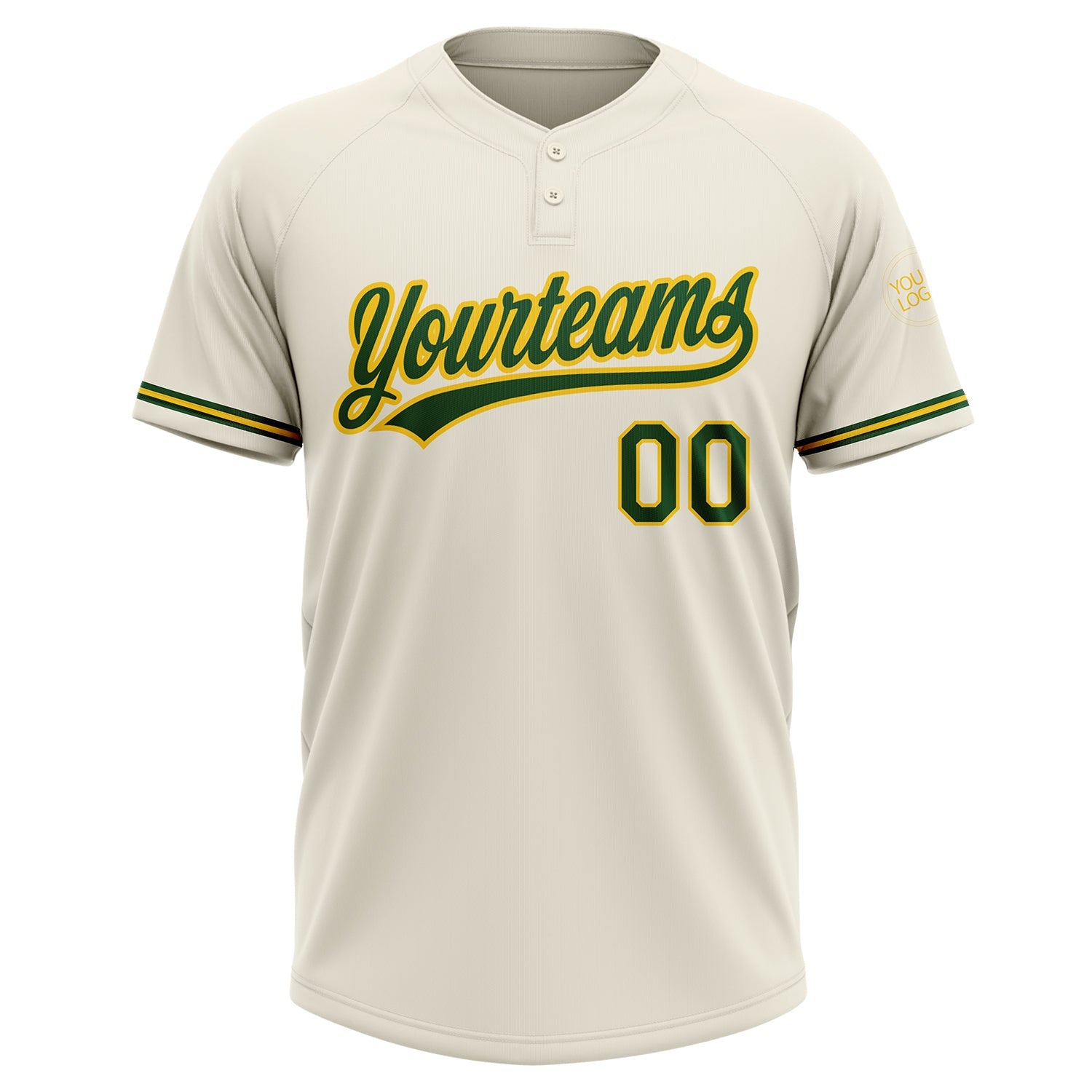 Custom Cream Green-Yellow Two-Button Unisex Softball Jersey view 3