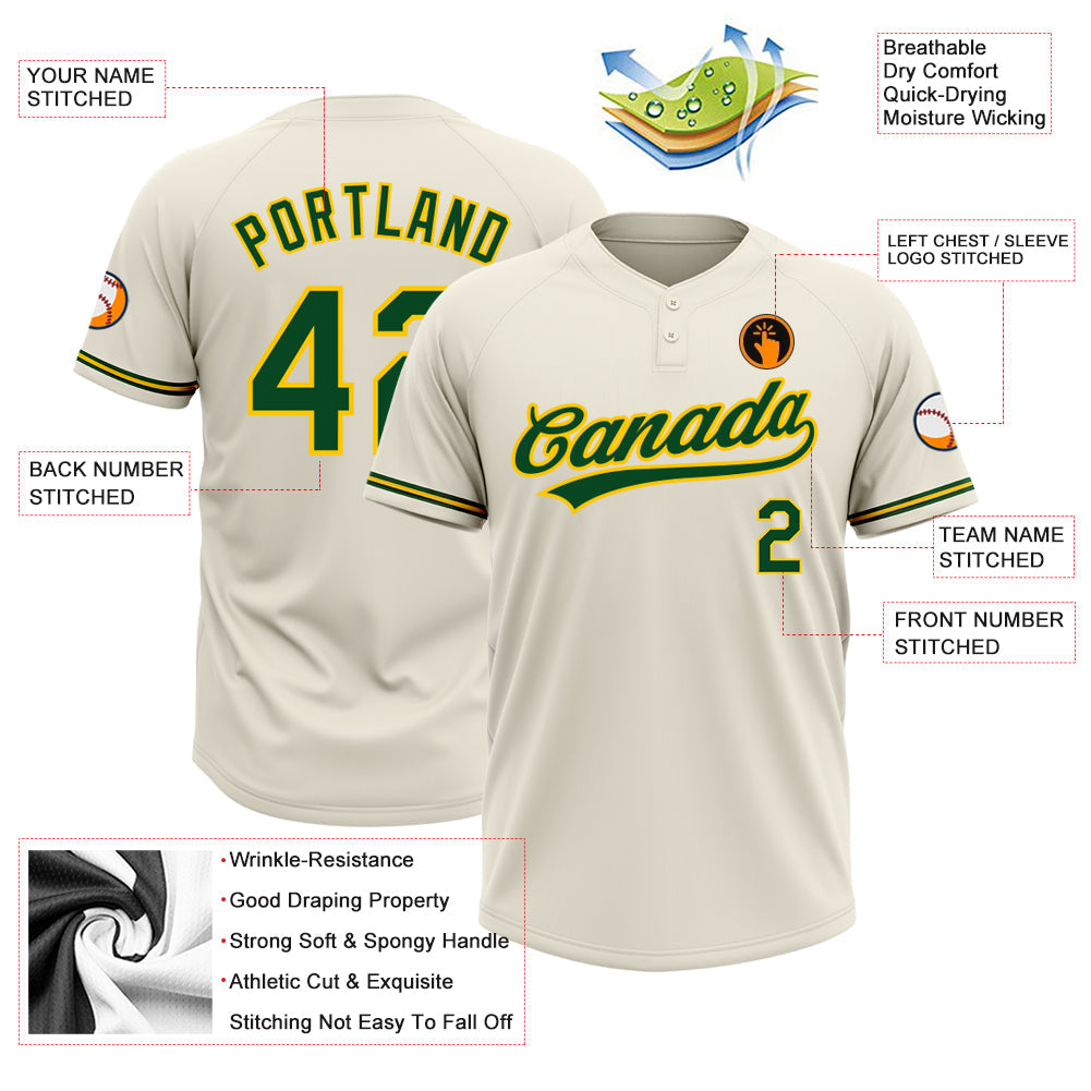 Custom Cream Green-Yellow Two-Button Unisex Softball Jersey view 4