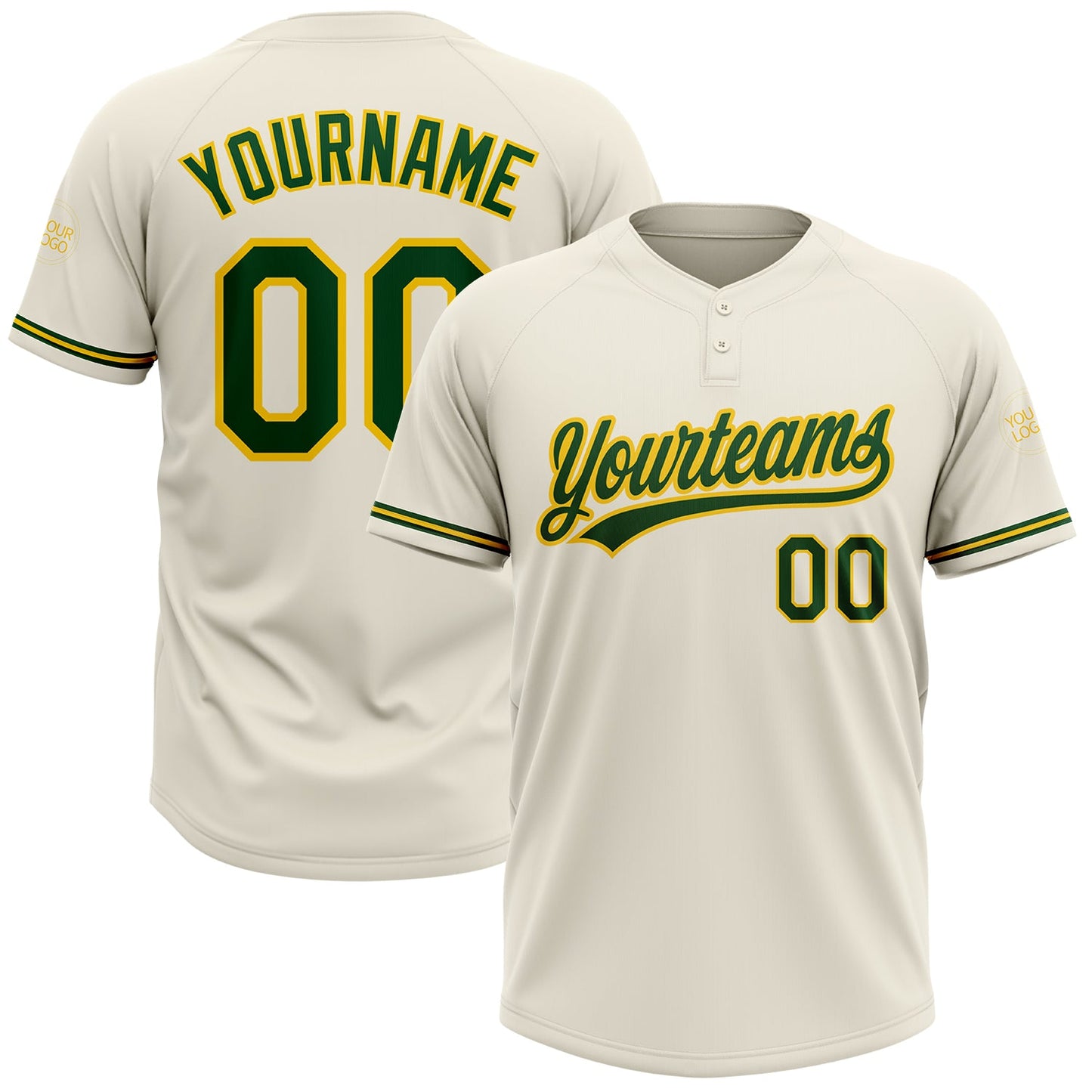 Custom Cream Green-Yellow Two-Button Unisex Softball Jersey - Main View