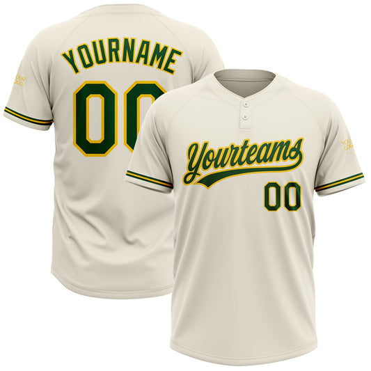 Custom Cream Green-Yellow Two-Button Unisex Softball Jersey - Main View