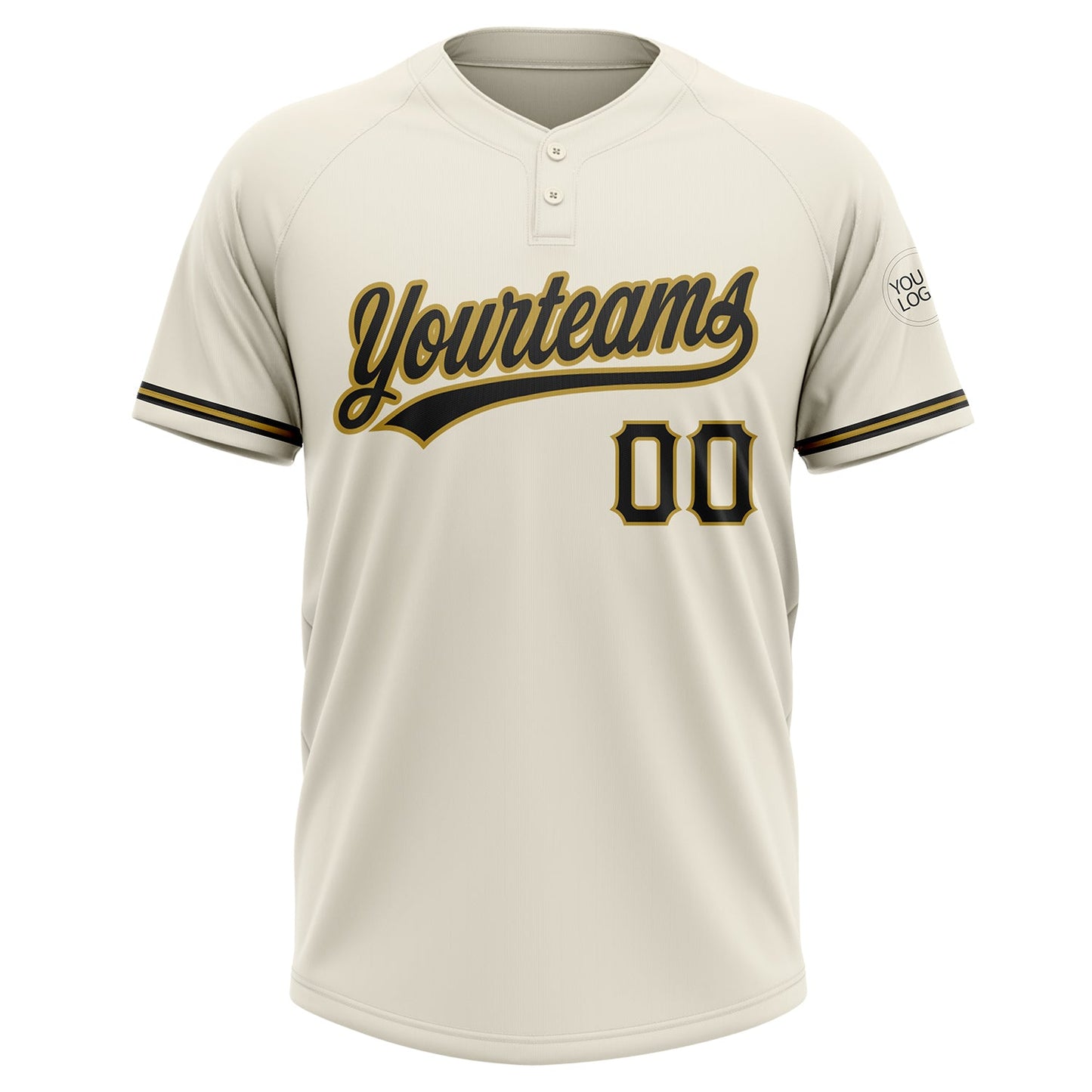 Custom Cream Black-Old Gold Two-Button Unisex Softball Jersey view 2