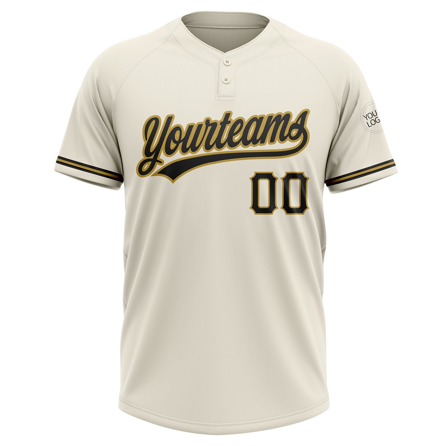 Custom Cream Black-Old Gold Two-Button Unisex Softball Jersey view 2
