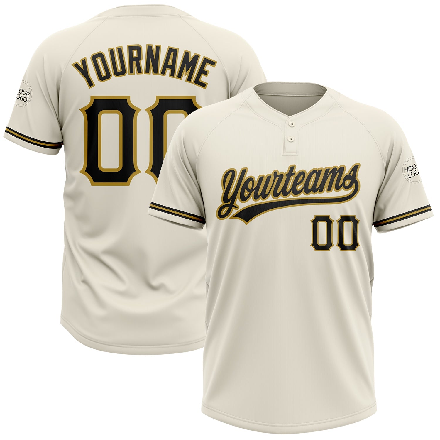 Custom Cream Black-Old Gold Two-Button Unisex Softball Jersey - Main View