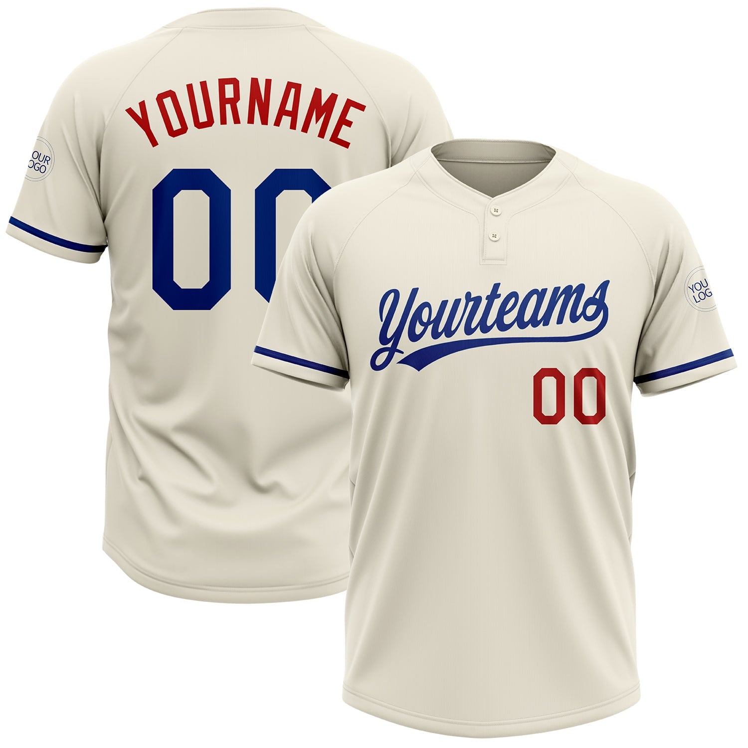Custom Cream Royal-Red Two-Button Unisex Softball Jersey - Main View