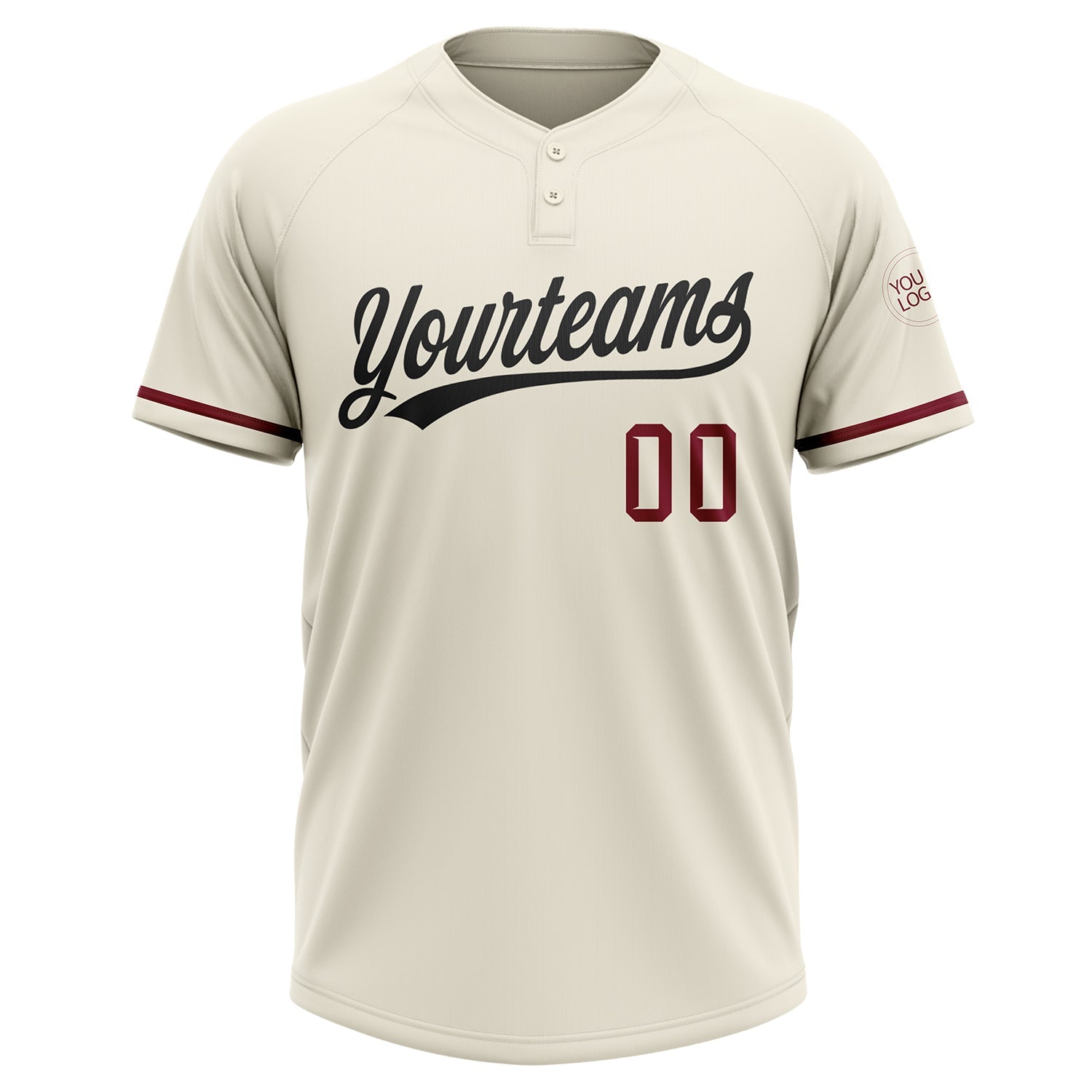 Custom Cream Black-Crimson Two-Button Unisex Softball Jersey view 2