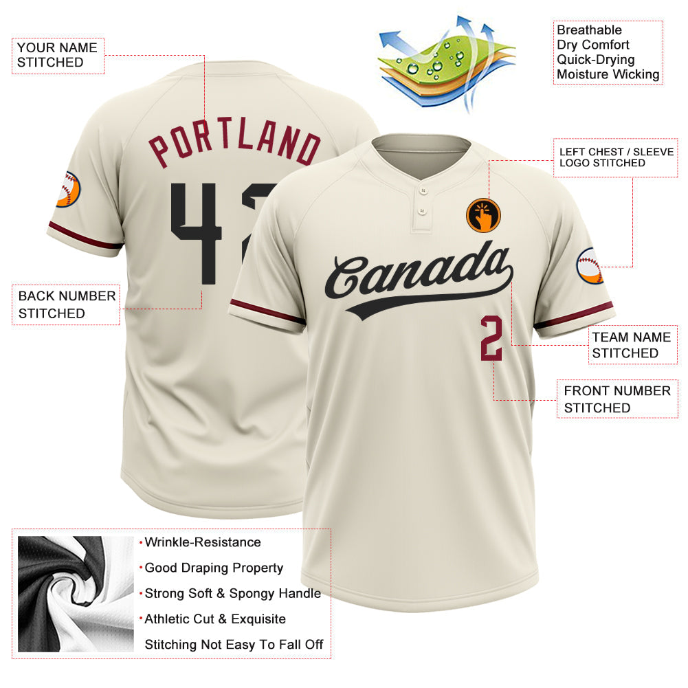 Custom Cream Black-Crimson Two-Button Unisex Softball Jersey view 3