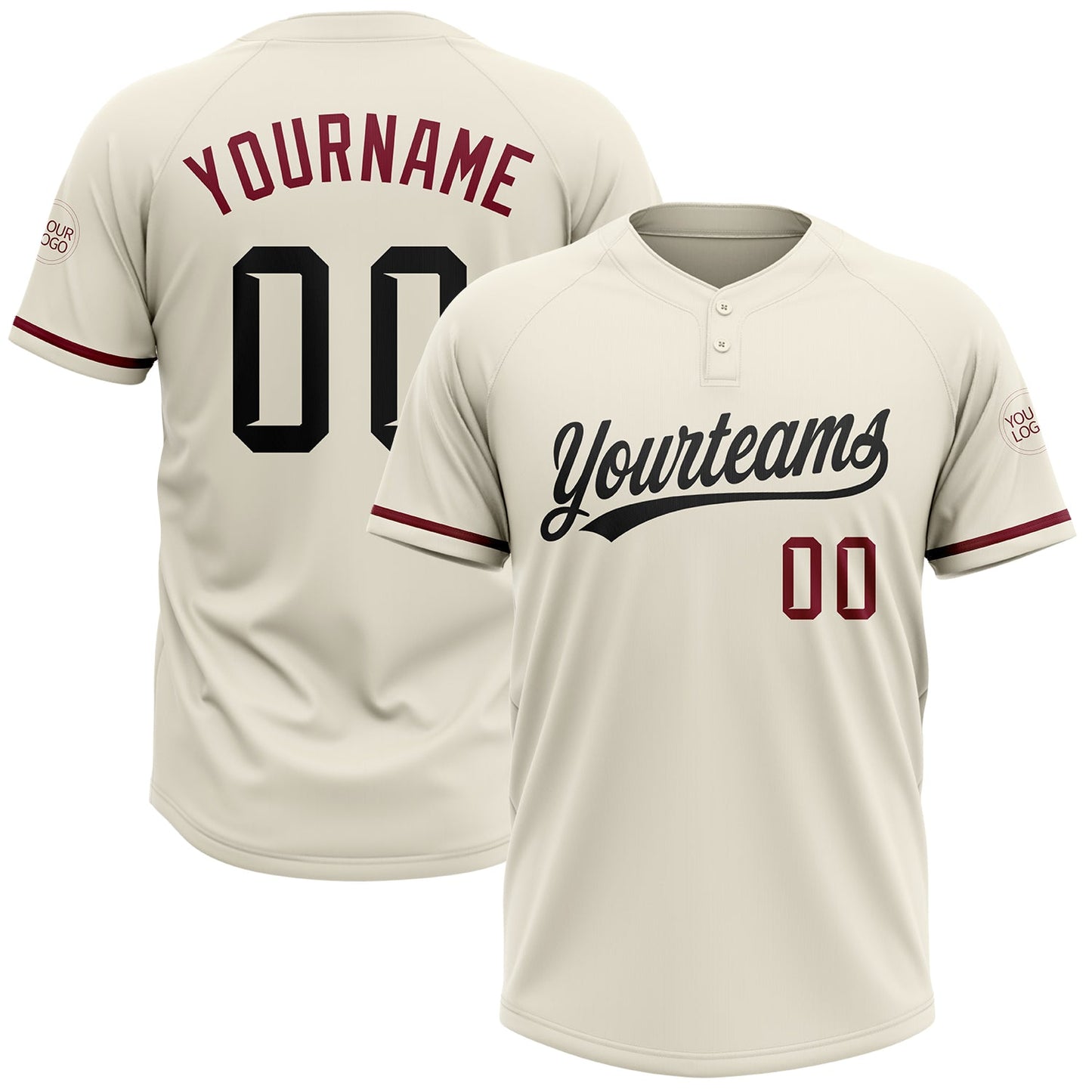 Custom Cream Black-Crimson Two-Button Unisex Softball Jersey - Main View