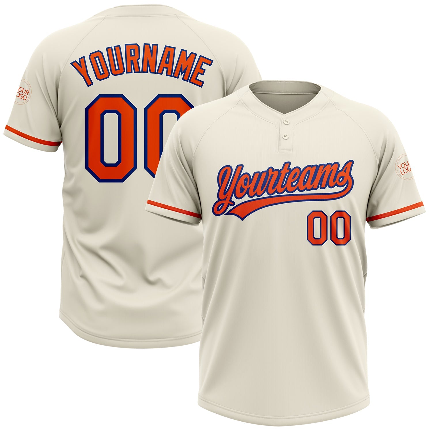 Custom Cream Orange-Royal Two-Button Unisex Softball Jersey - Main View