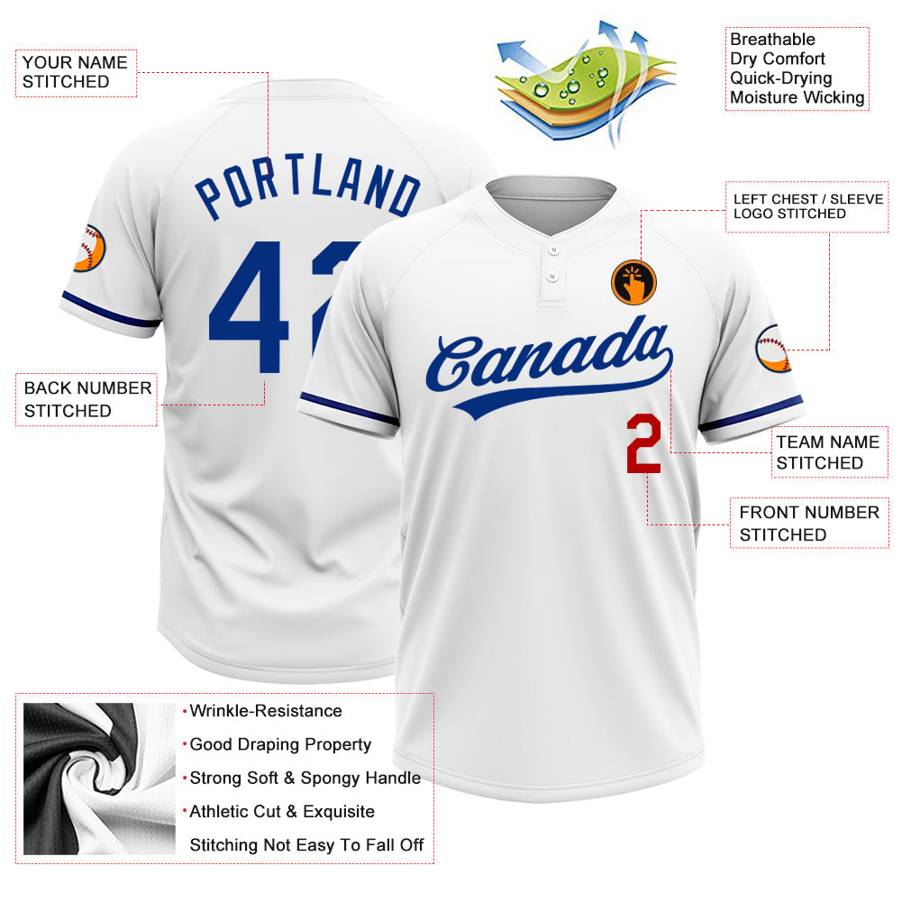 Custom White Royal-Red Two-Button Unisex Softball Jersey view 3