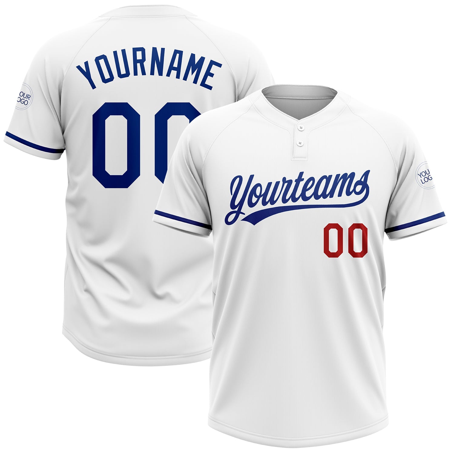 Custom White Royal-Red Two-Button Unisex Softball Jersey - Main View