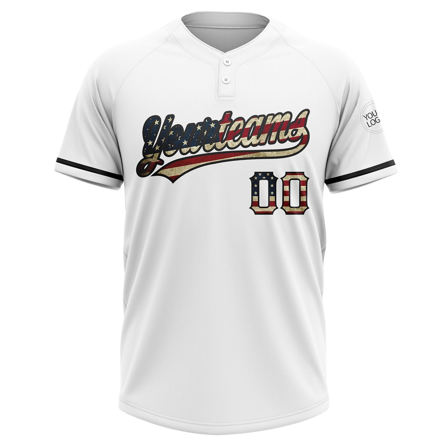 Custom White Vintage USA Flag-Black Two-Button Unisex Softball Jersey view 2