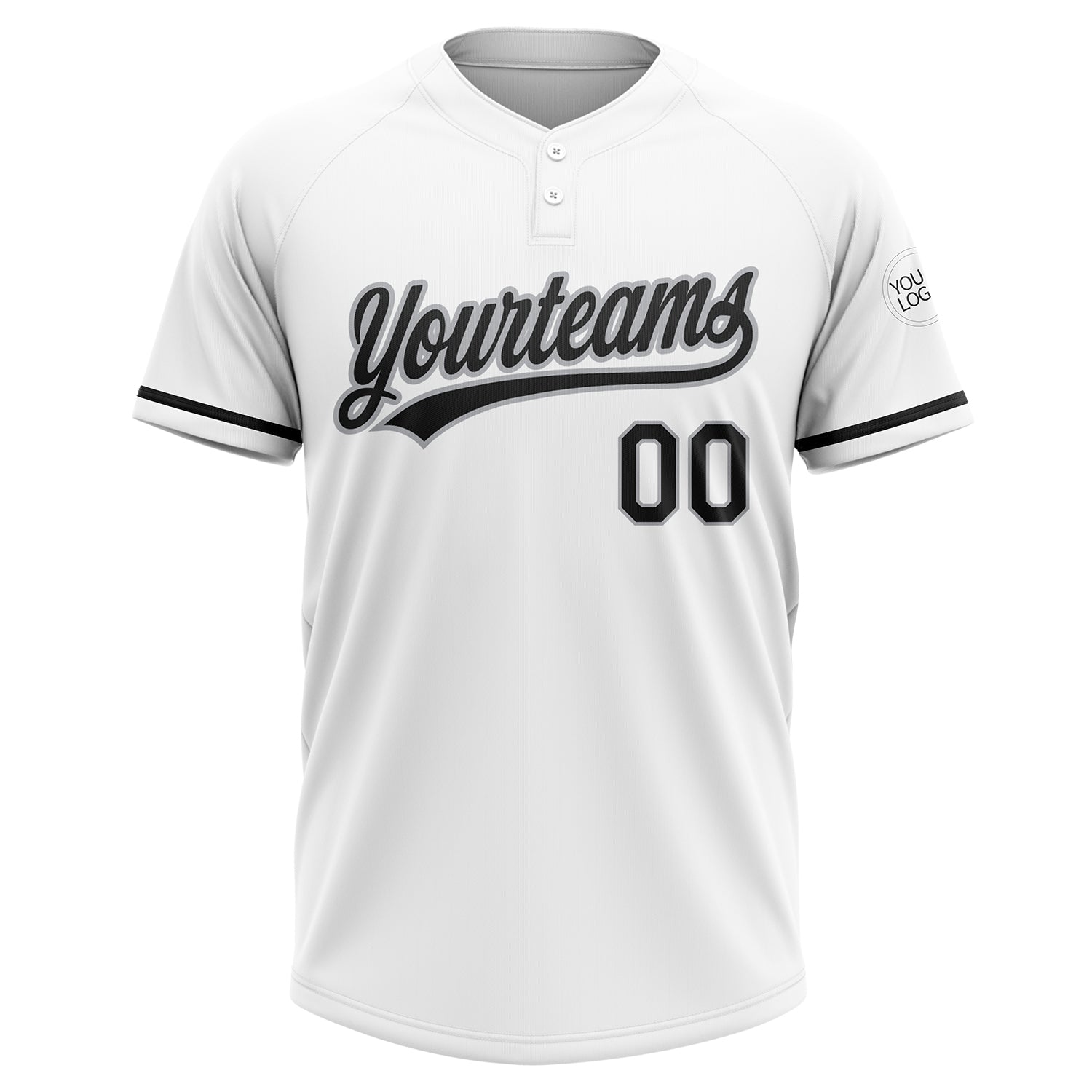 Custom White Black-Gray Two-Button Unisex Softball Jersey view 2