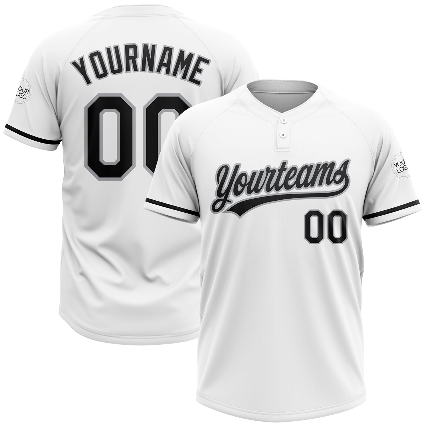Custom White Black-Gray Two-Button Unisex Softball Jersey - Main View