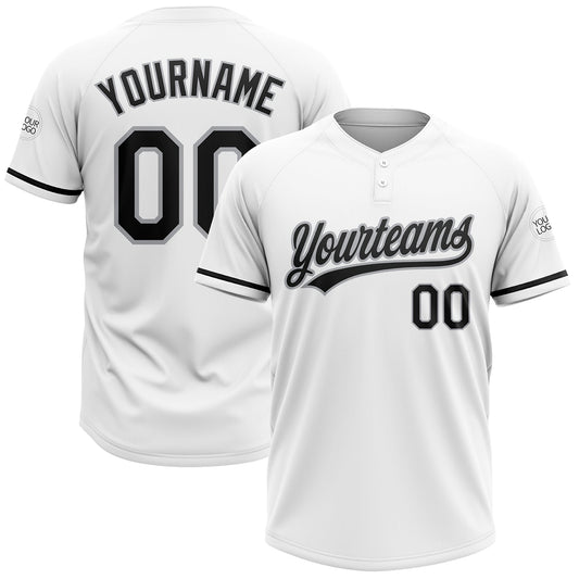 Custom White Black-Gray Two-Button Unisex Softball Jersey - Main View