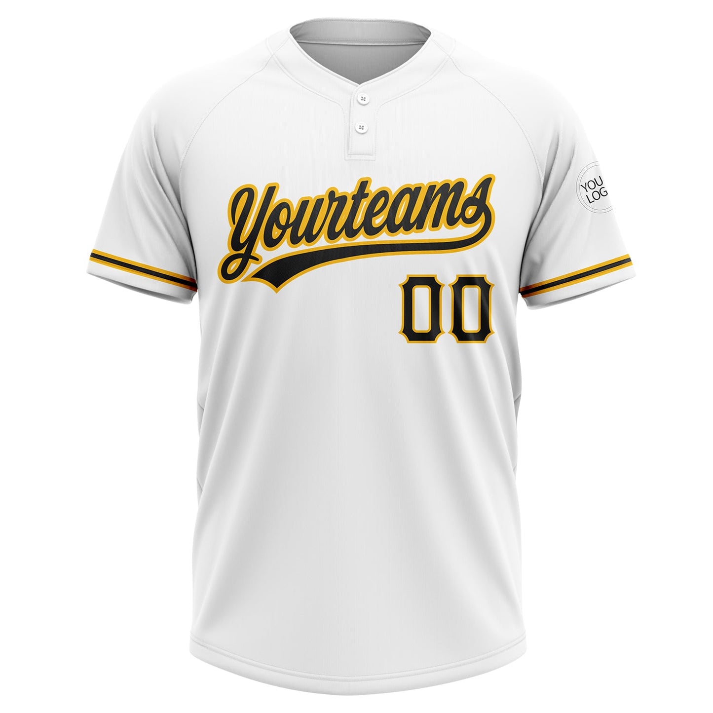 Custom White Black-Gold Two-Button Unisex Softball Jersey view 2
