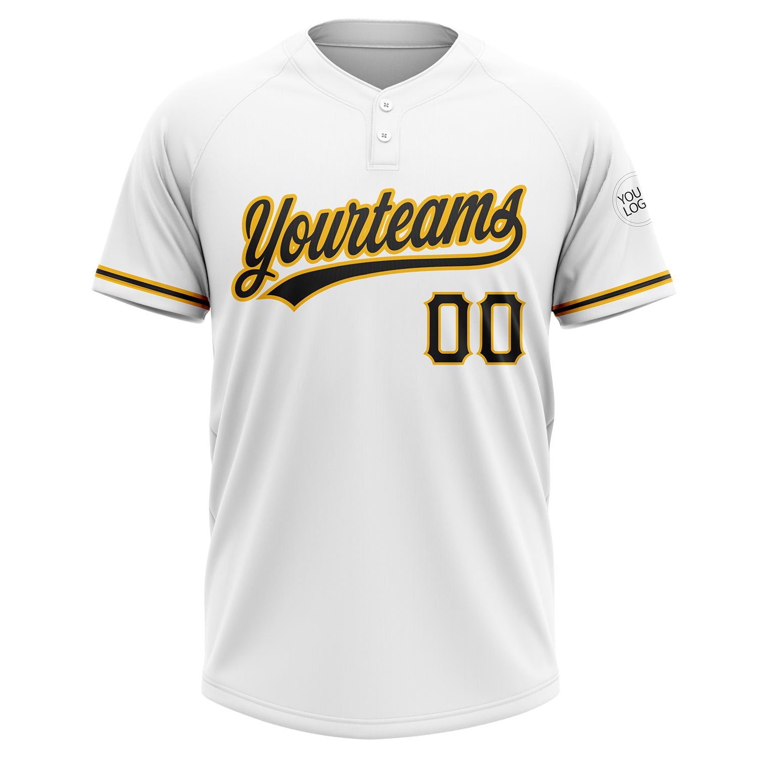 Custom White Black-Gold Two-Button Unisex Softball Jersey view 2