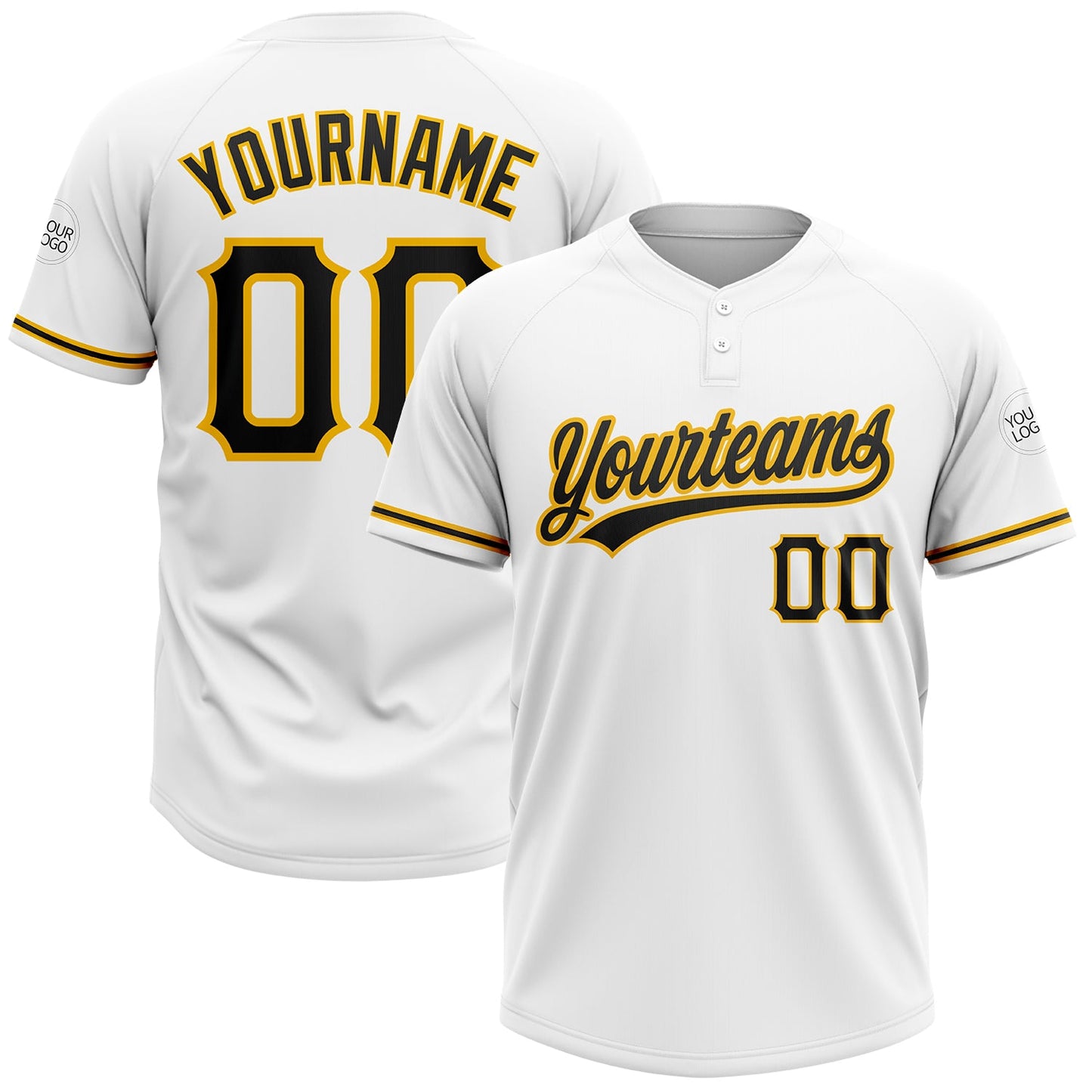 Custom White Black-Gold Two-Button Unisex Softball Jersey - Main View