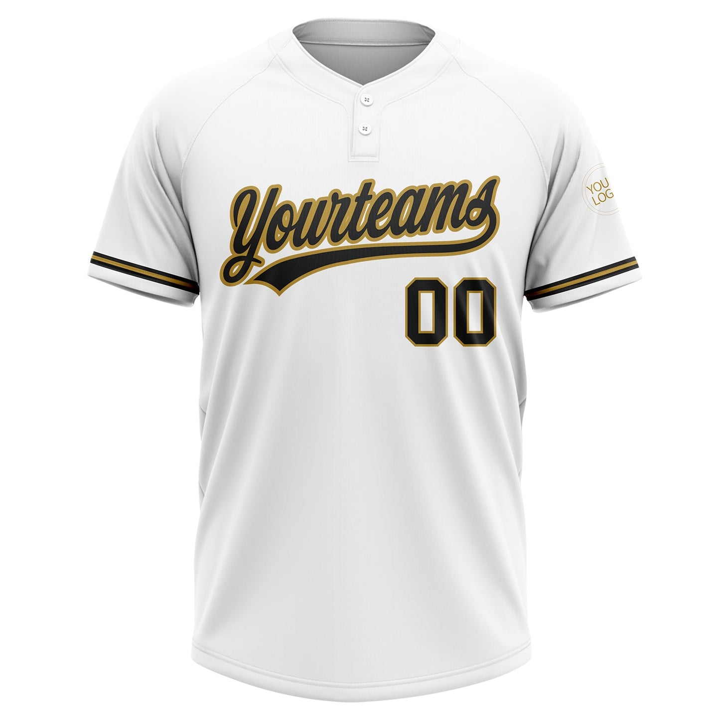 Custom White Black-Old Gold Two-Button Unisex Softball Jersey view 2