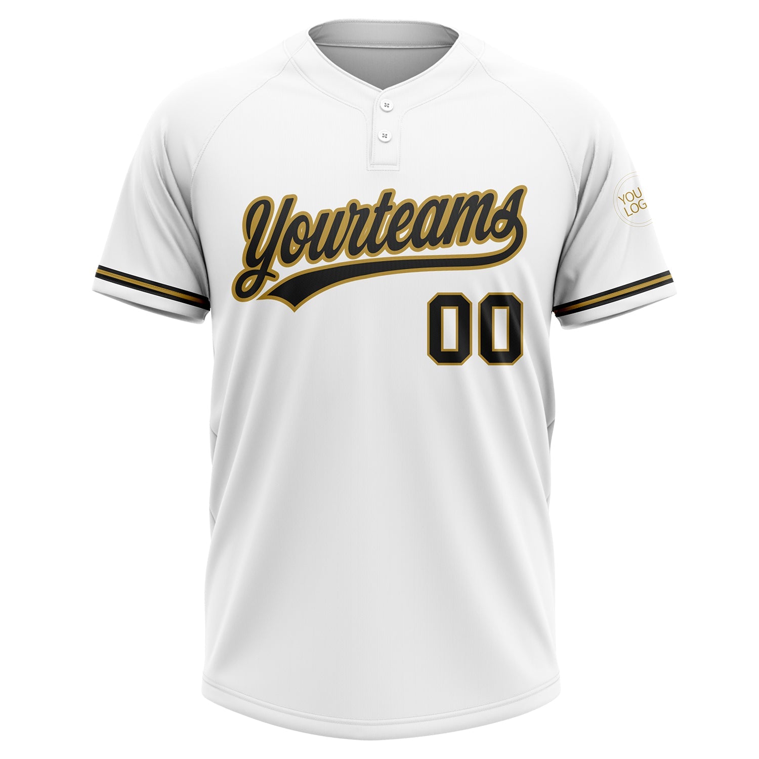 Custom White Black-Old Gold Two-Button Unisex Softball Jersey view 2