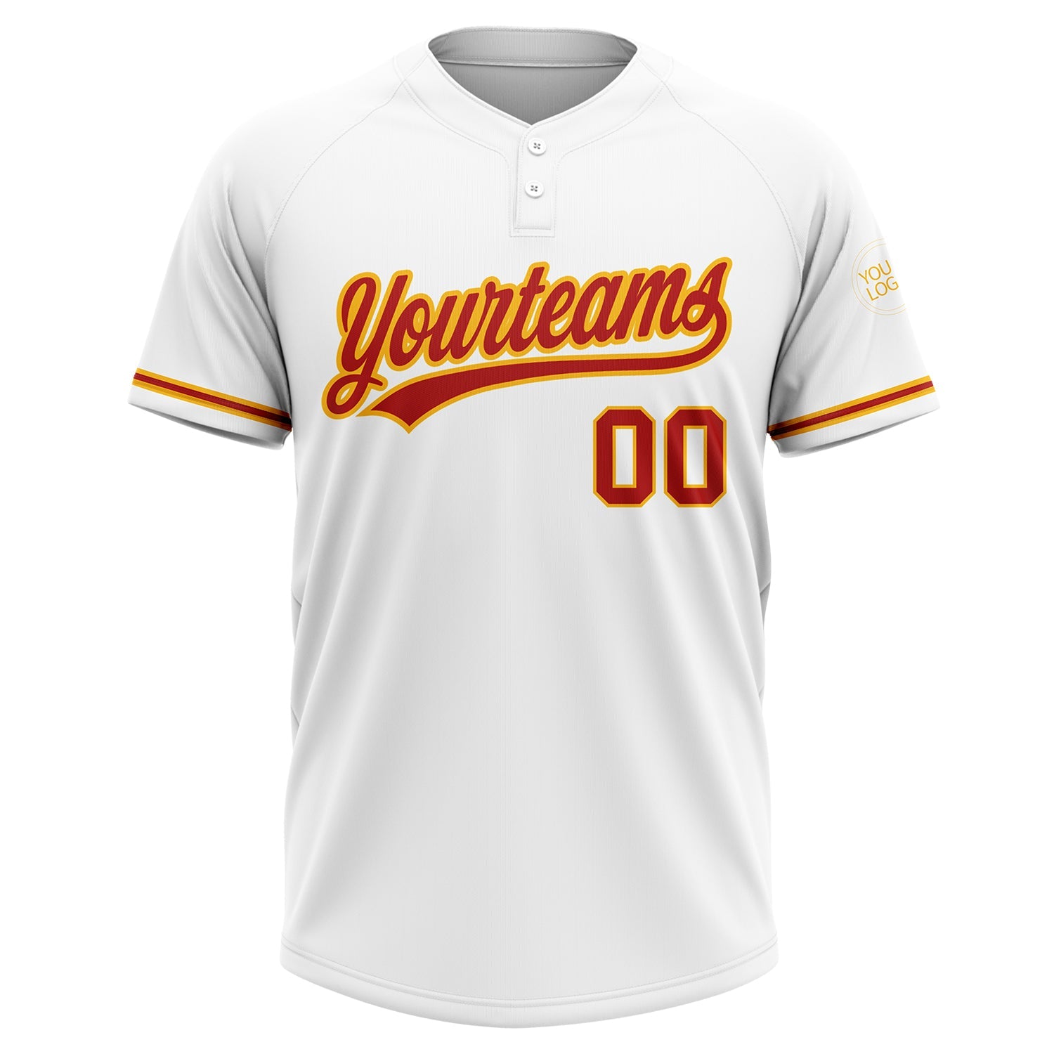 Custom White Red-Gold Two-Button Unisex Softball Jersey view 2